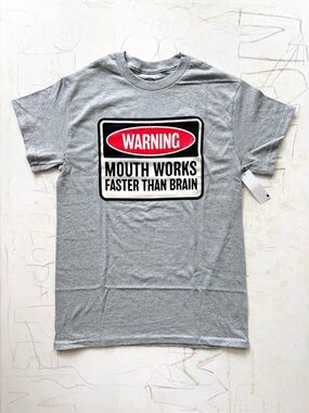 DOM “Warning Mouth Works Faster Than Brain” Graphic T-Shirt – Size Small